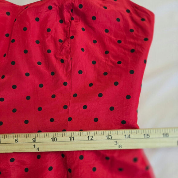 Vintage Strapless Red Polka Dot Midi Dress Sweetheart Neckline Valentines Day - Picture 9 of 10